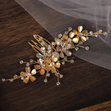 Golden Flowers Crystal Wedding Hair Comb
