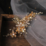Golden Flowers Crystal Wedding Hair Comb