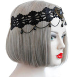 Elastic Crown Flower Lace Headband Faux Pearl Tassel Hairband