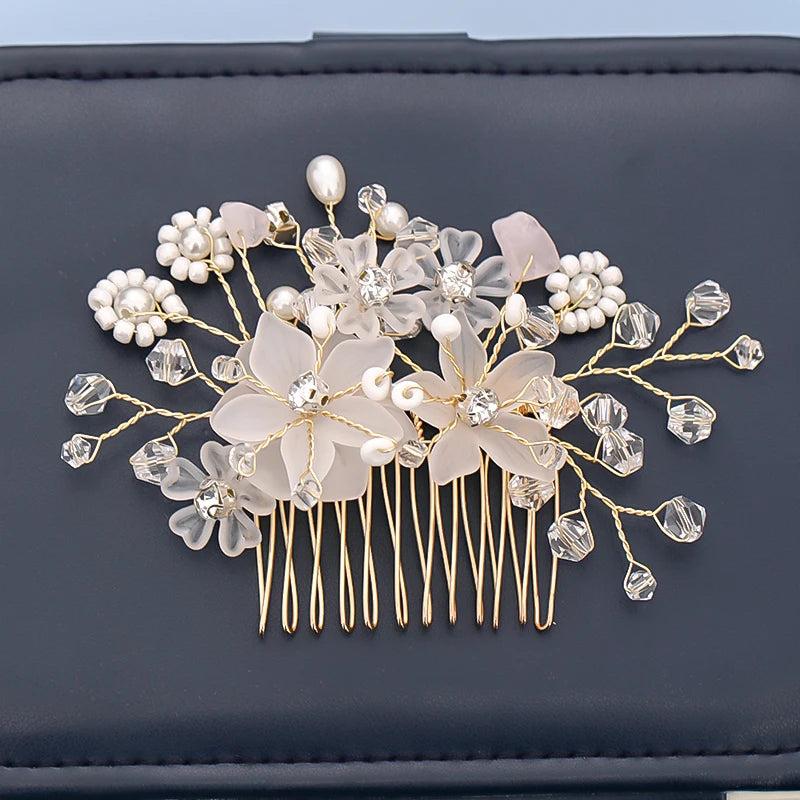 Pearl Crystal Bridal Hair Comb Clip Pin Wedding Flower Headdress