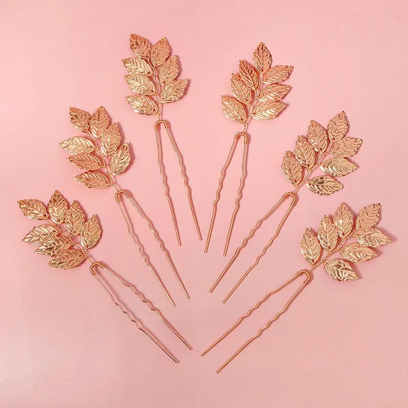 6pcs Leaf Wedding Hair Pins Bridal Hair Clips Forks Jewelry Women Accessories
