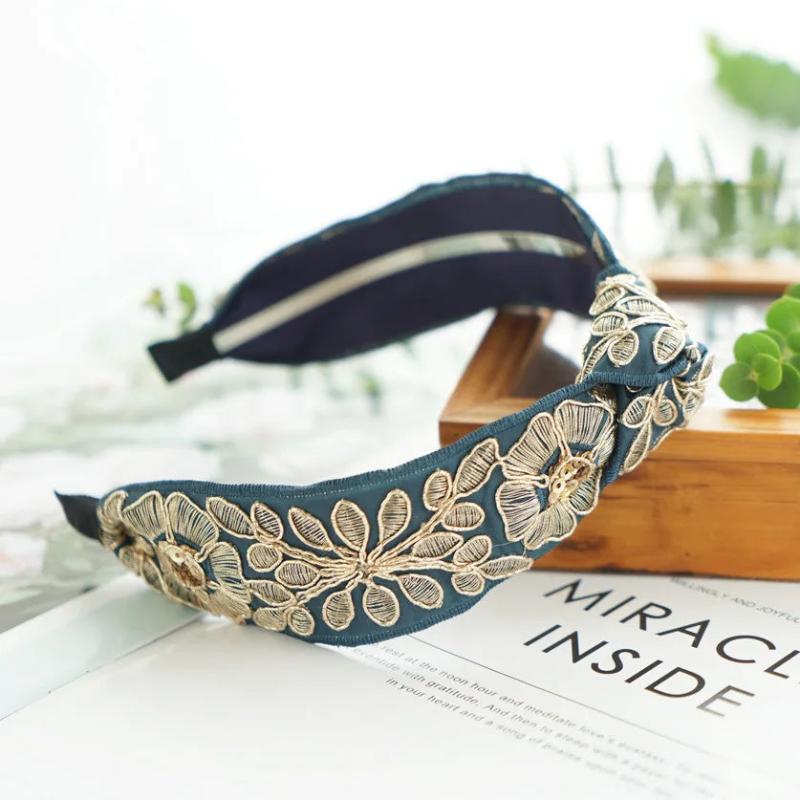Vintage Satin Floral Embroidery Knotted Headband Women Lady Bridal Wedding Party