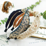 Vintage Satin Floral Embroidery Knotted Headband Women Lady Bridal Wedding Party