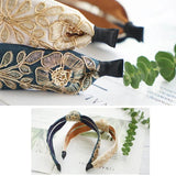 Vintage Satin Floral Embroidery Knotted Headband Women Lady Bridal Wedding Party