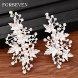 Silver Pearl Hair Clip Headband Rhinestone Leaf Hair Accessories For Women
