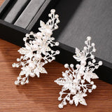 Silver Pearl Hair Clip Headband Rhinestone Leaf Hair Accessories For Women