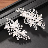 Silver Pearl Hair Clip Headband Rhinestone Leaf Hair Accessories For Women