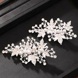Silver Pearl Hair Clip Headband Rhinestone Leaf Hair Accessories For Women