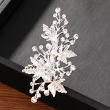 Silver Pearl Hair Clip Headband Rhinestone Leaf Hair Accessories For Women