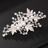 Silver Pearl Hair Clip Headband Rhinestone Leaf Hair Accessories For Women