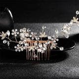 Bride Wedding Hair Comb Leaves Flowers Crystal Rhinestones Hair Accessories