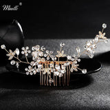 Bride Wedding Hair Comb Leaves Flowers Crystal Rhinestones Hair Accessories