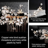 Bride Wedding Hair Comb Leaves Flowers Crystal Rhinestones Hair Accessories