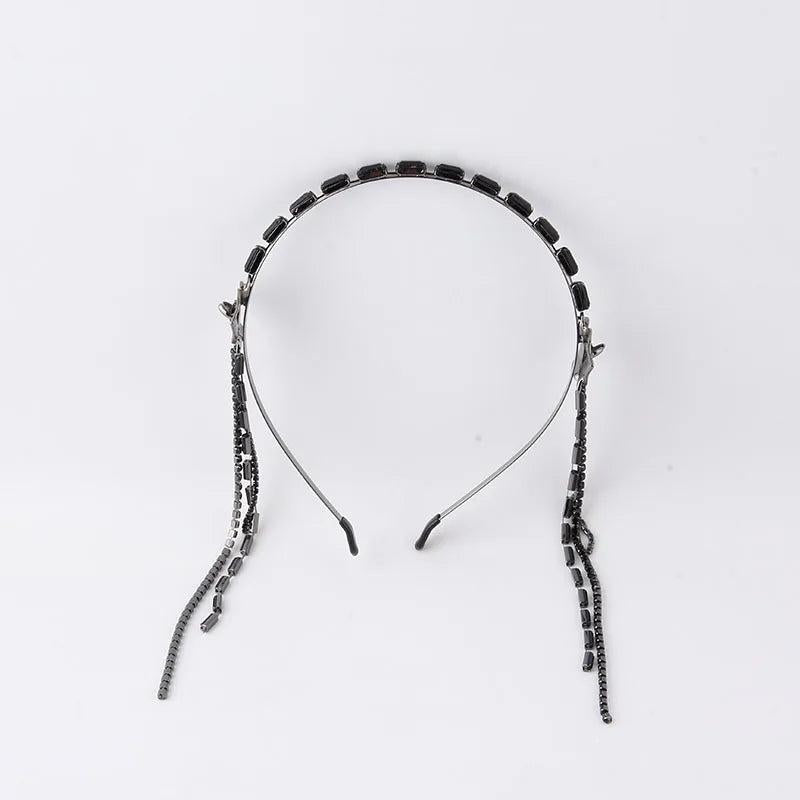 Metal Rhinestone Fringe Hair Hoop for Women