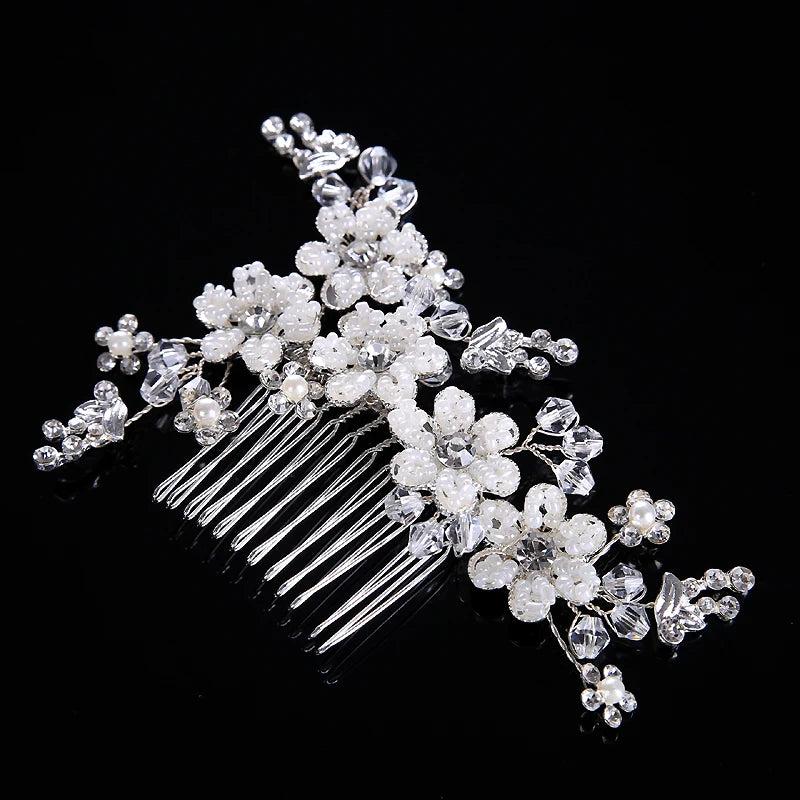 Bridal Headdress Rhinestone Flower Headpiece Wedding Hair Comb