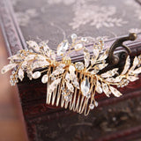 Leaf Pearl Rhinestone Bridal Hair Comb Wedding Headpiece