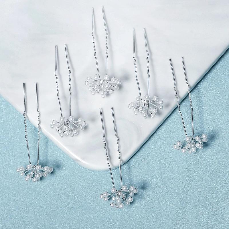 Pearl Hair Forks Pins Jewelry for Women Silver Bride Headpiece