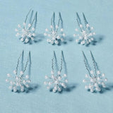 Pearl Hair Forks Pins Jewelry for Women Silver Bride Headpiece