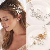 Silver Flower Leaf Crystal Hairpin Headband Tiara Bridal Wedding Hair Accessorie