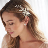 Silver Flower Leaf Crystal Hairpin Headband Tiara Bridal Wedding Hair Accessorie