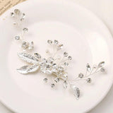 Silver Flower Leaf Crystal Hairpin Headband Tiara Bridal Wedding Hair Accessorie