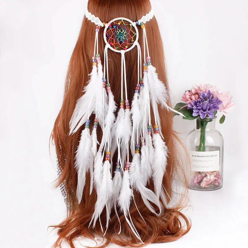 Boho Dream Catcher Feather Hair Band Wedding Headdress