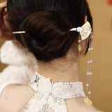 Vintage Chinese Hairpin Ginkgo Biloba Tassel Hair Jewelry Women