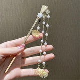 Vintage Chinese Hairpin Ginkgo Biloba Tassel Hair Jewelry Women