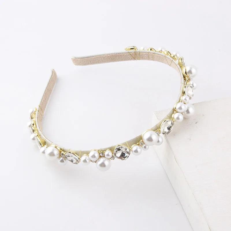 Metal Thin Strip Headband Flowers Set With Rhinestones