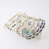 Metal Thin Strip Headband Flowers Set With Rhinestones