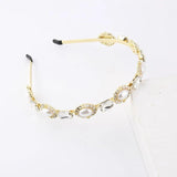 Metal Thin Strip Headband Flowers Set With Rhinestones