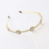 Metal Thin Strip Headband Flowers Set With Rhinestones