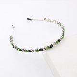 Metal Thin Strip Headband Flowers Set With Rhinestones