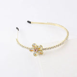 Metal Thin Strip Headband Flowers Set With Rhinestones