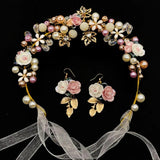 Bohemian Pearl Flower Hairband Earigns Beach Hawaii Floral Garland