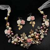 Bohemian Pearl Flower Hairband Earigns Beach Hawaii Floral Garland