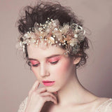 Pink Lace Pearl Crystal Flower Bridal Wedding Headdress Hair Accessories