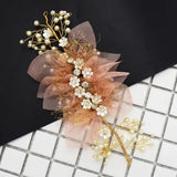 Pink Lace Pearl Crystal Flower Bridal Wedding Headdress Hair Accessories