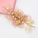 Pink Lace Pearl Crystal Flower Bridal Wedding Headdress Hair Accessories