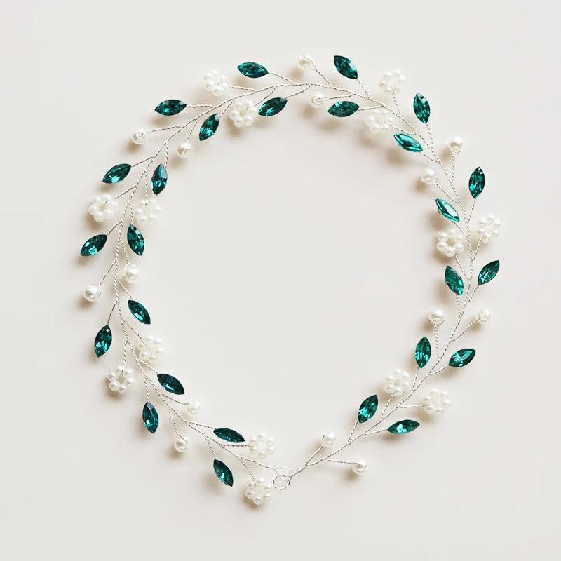 Green Rhinestone Flower Pearl Hairband for Wedding