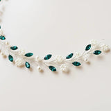 Green Rhinestone Flower Pearl Hairband for Wedding