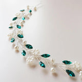 Green Rhinestone Flower Pearl Hairband for Wedding