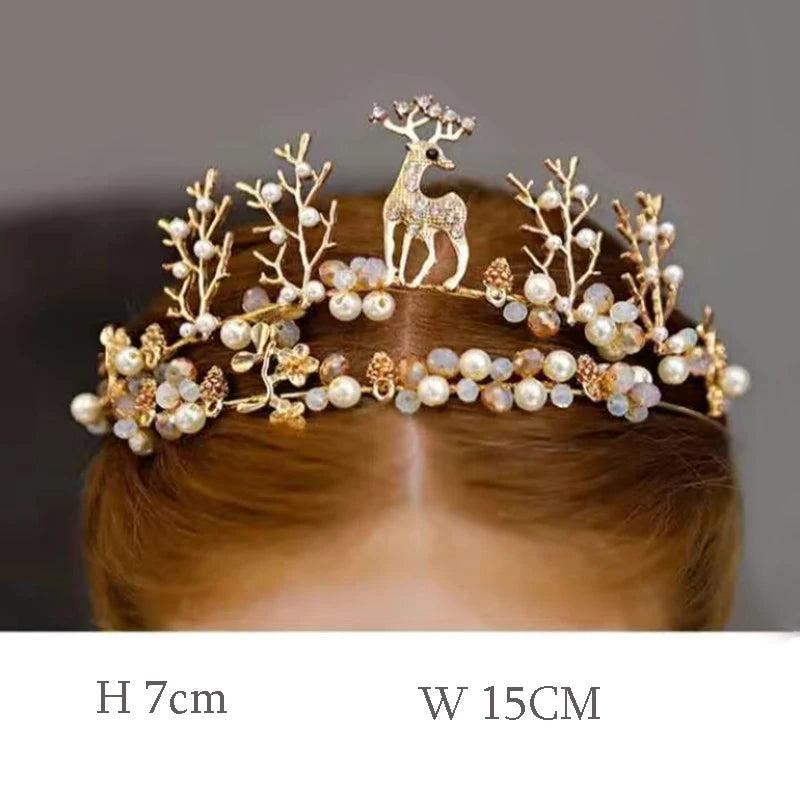 Deer Glass Beads Crown for Kids Princess Role-playing