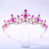 Pink Crystal Wedding Crown Baroque Rhinestone Tiara Bride Party Crowns