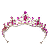 Pink Crystal Wedding Crown Baroque Rhinestone Tiara Bride Party Crowns