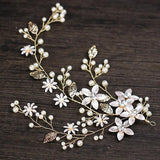 Silver Rose Pearls Crystal Wedding Headband