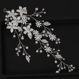 Silver Rose Pearls Crystal Wedding Headband