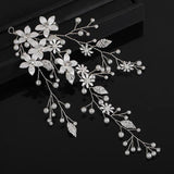 Silver Rose Pearls Crystal Wedding Headband