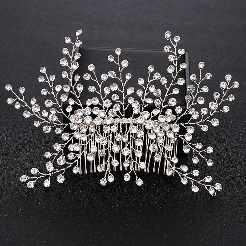 Crystal Silver Hair Jewelry For Bride Tiara Hair Combs Party Wedding