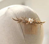 Copper Zircon Bridal Hair Comb Metal Leaf Wedding Headpiece